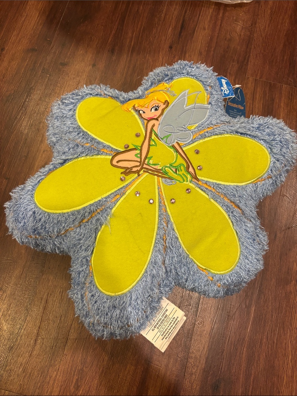 NWT Vintage Disney Tinker Bell Flower Accent Pillow - Yellow & Light Blue
